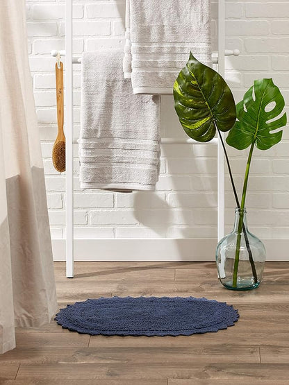 DII Crochet Collection Reversible Bath Mat, Large Oval, 21x34, French Blue