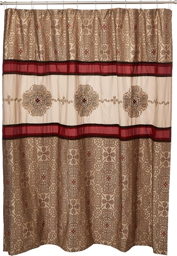 Madison Park Embroidered Jacquard Traditional Shower Curtain, 72"x72", Red | Weave Design, Traditional Bathroom Décor, Machine Washable, Fabric Privacy Screen