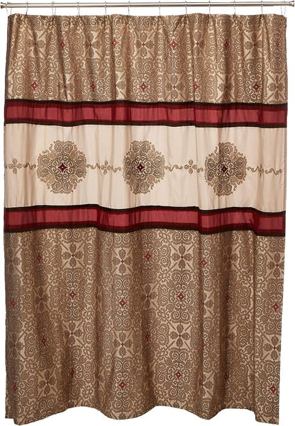 Madison Park Embroidered Jacquard Traditional Shower Curtain, 72"x72", Red | Weave Design, Traditional Bathroom Décor, Machine Washable, Fabric Privacy Screen