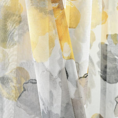 Lush Decor Leah Floral Sheer Window Curtain Panels Pair 52"W x 84"L Yellow & Gray - Floral Curtains for Bedroom - Sheer Curtains for Living Room