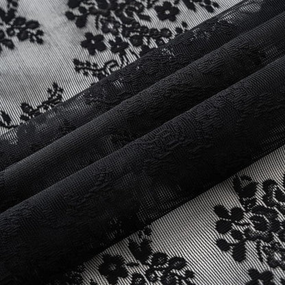 TUDECO Black Lace Shower Curtain with Valance, Gothic Style, 72 x 72 Inch | Halloween Bathroom Curtain, Moody Witchy Victorian Decor, Dark Vintage Floral, Soft Light Filtering, Scalloped Edges