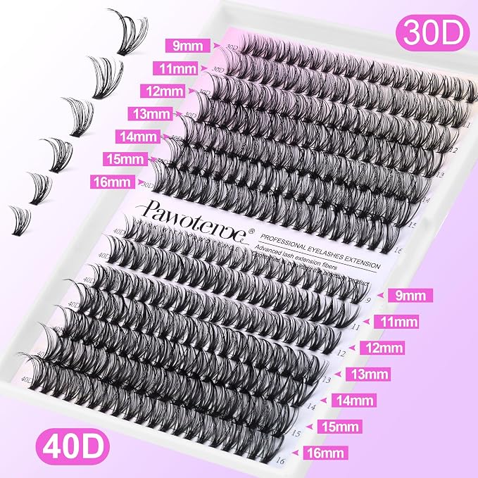 Lash Extension Kit DIY 280pcs Lash Clusters Eyelash Extension Kit, 9-16mm 30D 40D Individual Lashes Kit with Lash Bond and Seal, Lash Tweezers for Self Use (30D&40D, 0.07D, 9-16mm, Kit)