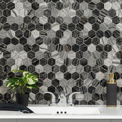 MSI Henley Hexagon Natural Marble Tile for Kitchen Backsplash, for Bathroom, Accent Wall Tile, and Shower Tile, 11.81 in. x 12 in. Mesh-Mounted Mosaic Tile (9.8 sq. ft./case)