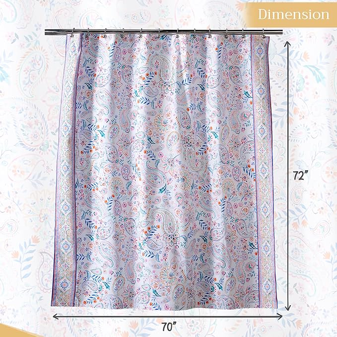 Maison d' Hermine Shower Curtain 100% Cotton One Panel 70"x72" Washable Fabric Shower Curtains for Bathroom, Easy Hanging with 12 Button Holes - Home Hotel Spa Easter Gifts (Indian Floral)