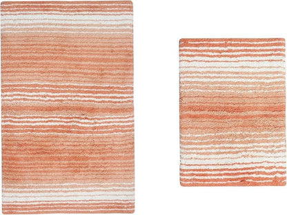 Home Weavers 100% Cotton Gradiation Collection Bathroom Décor | Washable Rug | Bathroom Mat | Kitchen Mat | Bathroom Rug Set | Bath Mat Set | Bath Floor Mat Non Slip, 2 Piece Set(S+M), Coral