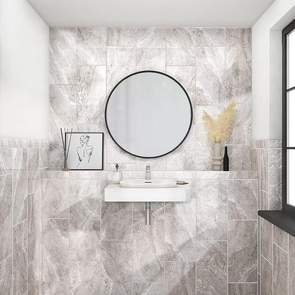 Daltile Perpetuo 12" X 24" Porcelain Marble Look Floor Tile in Polished Eternal Grey (9 pieces per carton) (17.01 sqft per carton)