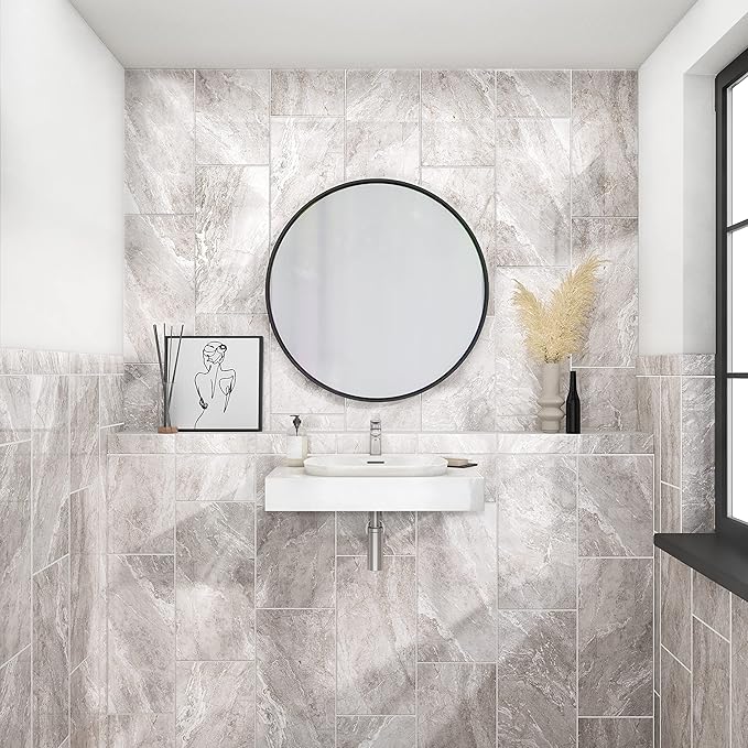 Daltile Perpetuo 12" X 24" Porcelain Marble Look Floor Tile in Polished Eternal Grey (9 pieces per carton) (17.01 sqft per carton)