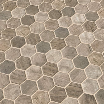 MSI Driftwood Hexagon Glass Tile for Kitchen Backsplash, Wall Tile for Bathroom, Accent Wall Tile, and Shower Wall Tile, 11.02 in. x 12.76 in. Mesh-Mo