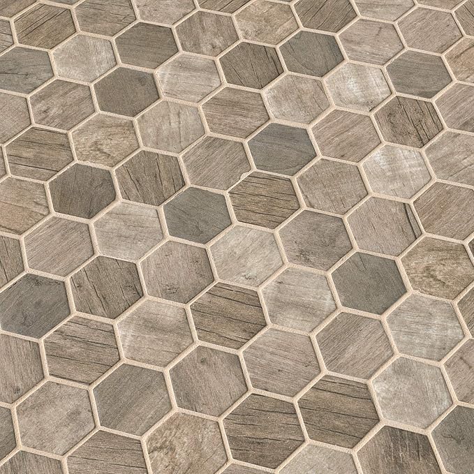 MSI Driftwood Hexagon Glass Mesh-Mounted Mosaic Tile, 11.02 in. x 12.76 in. (14.65 sq. ft./case) for Kitchen Backsplash, Bathroom Wall, Accent Wall, and Shower