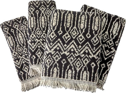 SKL Home Nador Bath Towel Set-4pc, Premium 100% Cotton, Black | 2 Bath towels, 2 hand towels. 600 GSM. Spa-level quality. Soft & absorbent. Reversible jacquard pattern with fringed hem.