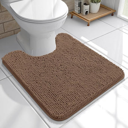 OLANLY Toilet Rugs U-Shaped 20x20, Soft Absorbent Chenille Contour Rugs | Mocha, Quick-Drying Rubber Backing, Machine Washable Non-Slip Shaggy Bathroom Mat for Toilet, Home Decor Accessories