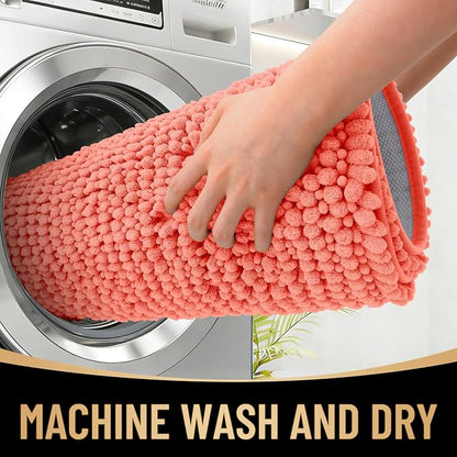 OLANLY Thick Chenille Bathroom Rugs 36x24, Soft Absorbent Bath Mat, Coral | Bath Rugs, Rubber Backing, Machine Wash Dry, Bath Mats for Bathroom Floor, Tub and Shower, Home Decor Accessories