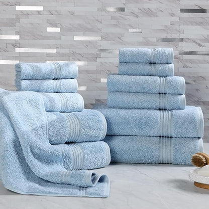 Superior Egyptian Cotton 12-Piece Towel Set, Assorted Towels for Home Bathroom, Guest Bath Decor Essentials, Includes 4 Bath, 4 Hand, 4 Face Towels/Washcloths, Quick Dry, Absorbent - Light Blue