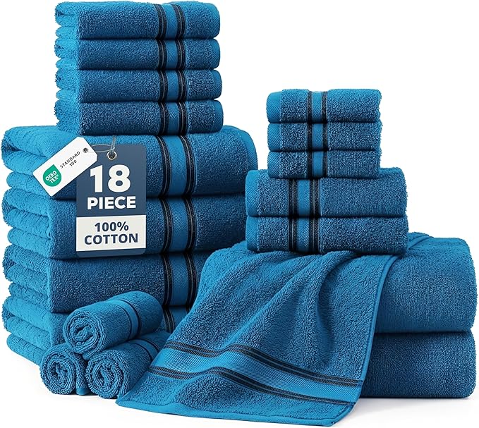LANE LINEN Towel Set for Bathroom Soft Absorbent Quick Dry - Sea Port | Towel Sets For College Dorm - Everyday Durability, OEKO-TEX Certified, Zero-Twist Durability