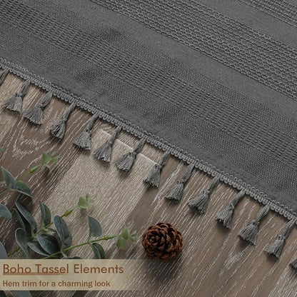 Extra Long Boho Shower Curtain 84 Inch Long, Modern Farmhouse Heavy Duty Textured Soft Fabric, Rustic Country Luxury Cloth Shower Curtain with Tassel for Bathroom Hotel, 72Wx84L, Charcoal Grey