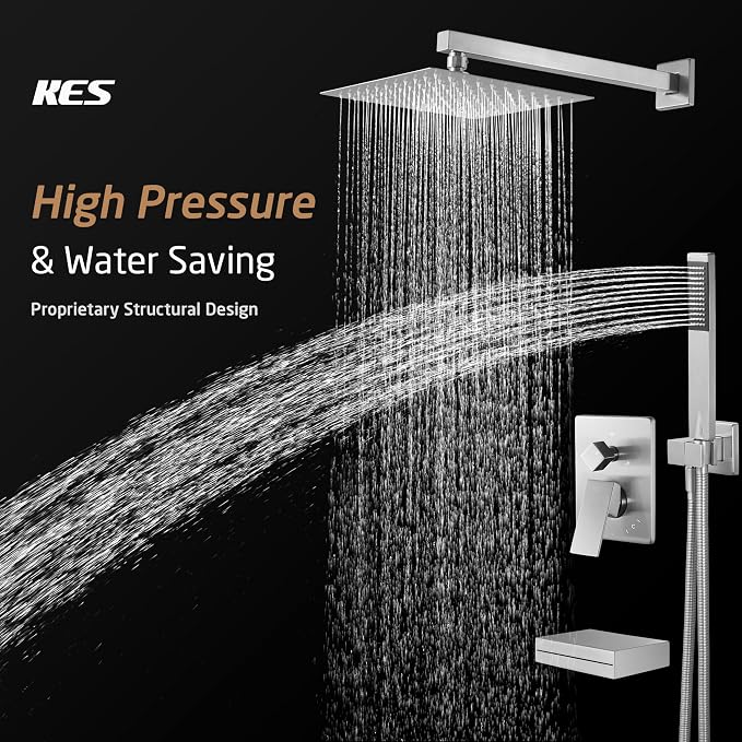 KES Bathtub Shower Faucet Set with Waterfall Tub Spout Shower System 3-Function Shower Faucets Sets Complete with 10 Inch Rain Shower Head, XB6305F18-BN