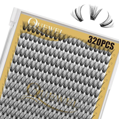 QUEWEL Lash Clusters 320Pcs 40D C Curl Lash Cluster Eyelash Extensions | Cluster Lashes Mix12-18mm Individual Eyelashes Clusters Wispy Lash Clusters Thin Band Soft to Use at Home(40D C Mix12-18)