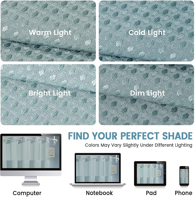 EUTXL Heavyweight Waffle No Hook Shower Curtain with Liner, Fog Blue, 71x74 | Snap in Liner, 256GSM, Thick, Hotel Luxury Spa, Waterproof Fabric, Corner Magnets, 3 in 1 Set, Washable, Hang in Seconds
