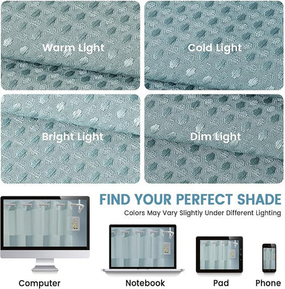 EUTXL Heavyweight Waffle No Hook Shower Curtain with Liner, Fog Blue, 71x74 | Snap in Liner, 256GSM, Thick, Hotel Luxury Spa, Waterproof Fabric, Corner Magnets, 3 in 1 Set, Washable, Hang in Seconds