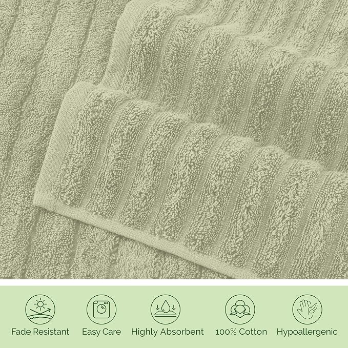 Elegant Comfort 100% Turkish Cotton Corduroy Ribbed Luxury Washcloths 6 Pack Soft 13 x 13 Inch - Higly Absorbent, Durable, Quick Dry, Spa Premium Hotel Quality for Bathroom or Travel, Mint Green