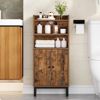 Hzuaneri Bathroom Storage Cabinet, Small Floor Cabinet with 2 Door | Toilet Paper Cabinets, Bathroom Organizer with Adjustable Shelf, for Small Spaces,Rustic Brown,Arch Door,7.1" Dx14.6 Wx32.7 H