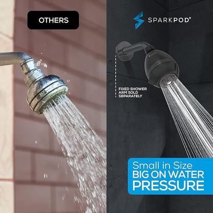 SparkPod High Pressure Shower Head, 3 Inch Fixed Showerhead, Black Matte | Rain, Pulsating & Combo Modes, Helps Boosts Low Water Pressure, Anti-Clog Nozzles, Easy Install