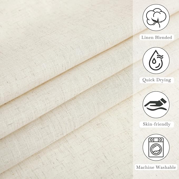 KGORGE Natural Linen Blend Sheer Shower Curtains for Bathroom | Semi-Sheer Waterproof Fabric Lightweight Button Hole for Bathtub, 12 Rust-Proof Hooks Included, W36 x L72