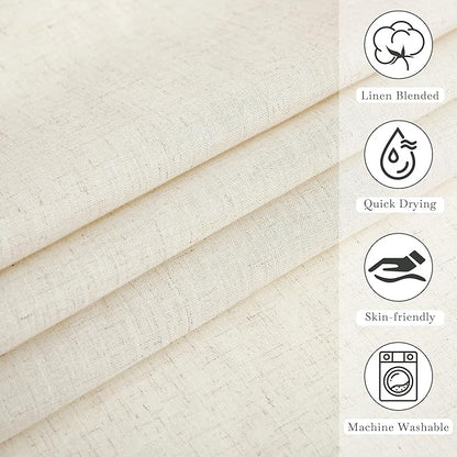 KGORGE Natural Linen Blend Sheer Shower Curtains for Bathroom | Semi-Sheer Waterproof Fabric Lightweight Button Hole for Bathtub, 12 Rust-Proof Hooks Included, W36 x L72