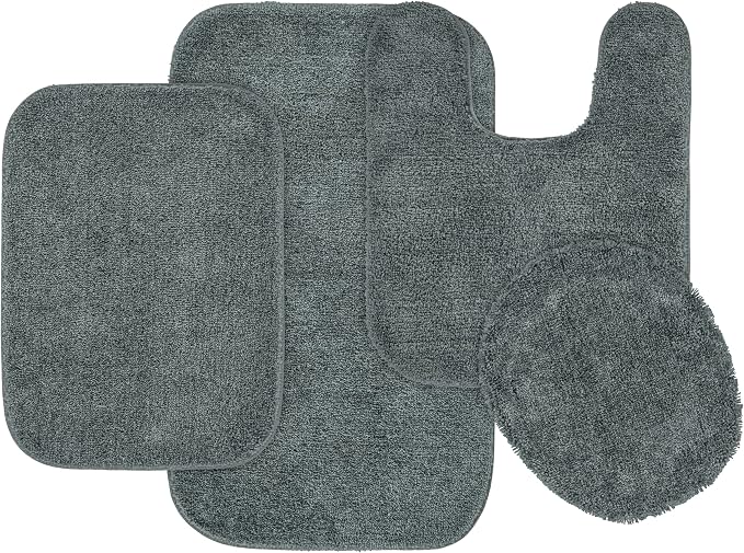 Garland Rug Traditional Bath Rug Set, 4-Piece, Dark Gray