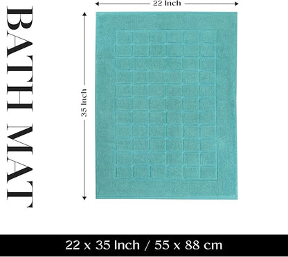 Superior 100% Cotton Bathmat Set, Bath Mats, Bathroom Decor, Shower, Bathtub Essentials, Home Accessories, Small Washable Rug, No Backing, Heavyweight, Nora Collection, Set of 2, 22" x 35", Turquoise