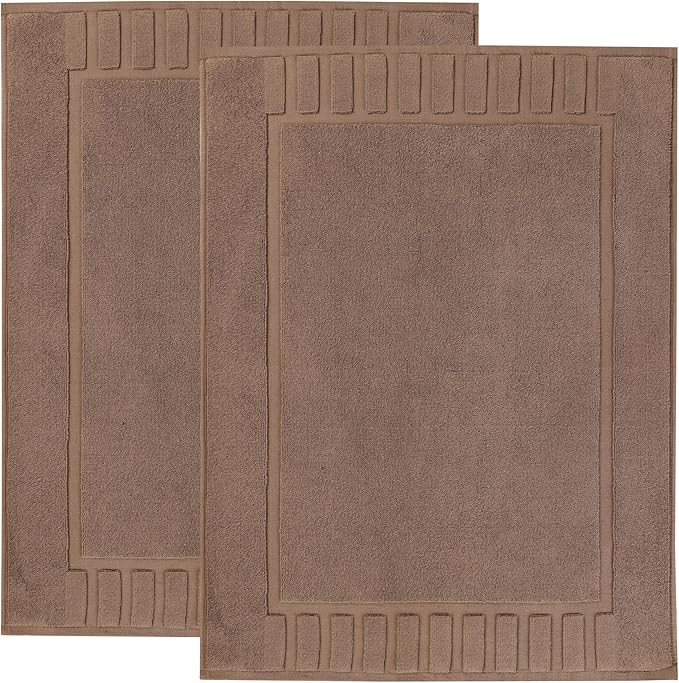 Superior 100% Cotton Bathmat Set, Bath Mat, Bathroom Decor, Shower, Bathtub Essentials, Home Accessories, Washable Rug, Absorbent, Quick Dry, Leo Collection, Set of 2, 22" x 35", Coffee
