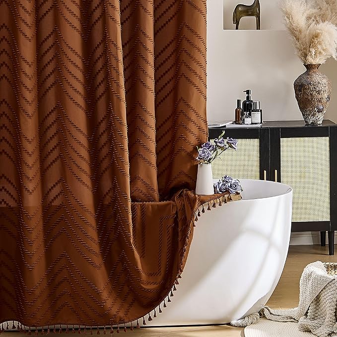 Siiluminisoy 78 Inch Long Shower Curtain Terracotta Fabric 72x78 Shower Curtain Cloth Textured Tufted Chevron Vintage Shower Curtains for Bathroom