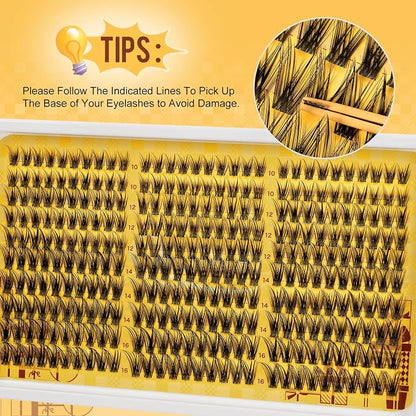 QUEWEL Lash Clusters Wispy Eyelash Clusters 300 Pcs Natural Cluster Eyelash | Extensions C Curl, Mixed Length 10-16mm DIY Individual Lashes Cluster at Home for Countless Stunning Looks (QU45)