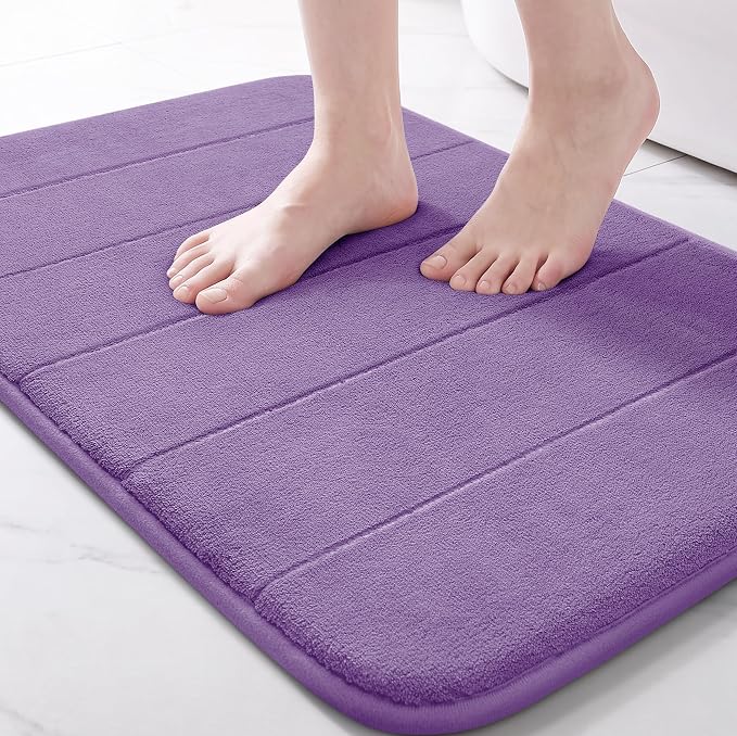 Yimobra Memory Foam Bath Mat, Super Soft Absorbent Bathroom Rug Non Slip, Quick Dry, Machine Washable Floor Carpet for Tub Shower, Home Decor Accessories, 24x17, Lavender