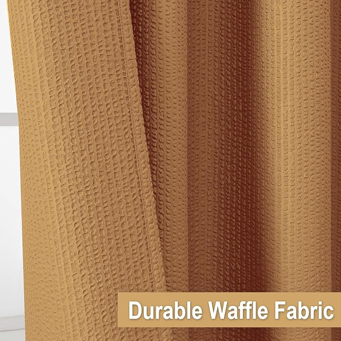 OVZME Gold Extra Long Shower Curtain 72 x 84 Inch, 3D Embossed Textured Fabric Shower Curtain for Bathroom, Hotel Spa Bathroom Curtains, Water Repellent Machine Washable