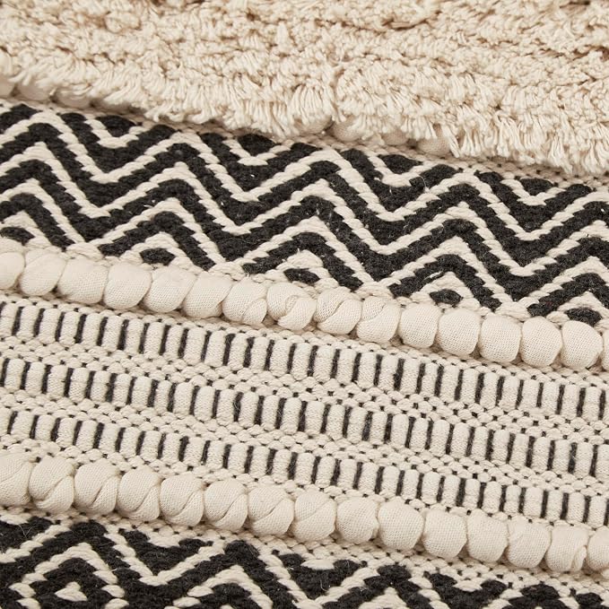 INK+IVY Bath Rug Hand-Woven Texture Shaggy Striped Soft & Water Absorbent, Boho Bathroom Décor Bath-Mats, Non-Slip Absorbent Quick Dry Mats for Tub, Shower Room, Asher, 20x32, Black 1 Piece