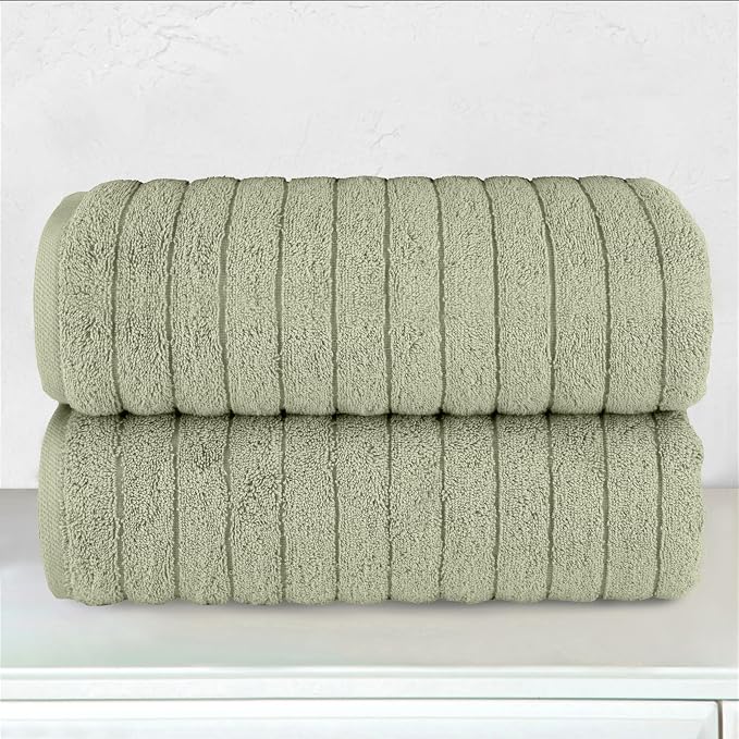 Elegant Comfort 100% Turkish Cotton Corduroy Ribbed Luxury Soft 2 Pack Bath Towels 27 x 54 Inch - Ultra Plush, Absorbent, Quick Dry, Hotel Spa Quality Towels for Bathroom Essentials, Mint Green