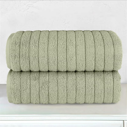 Elegant Comfort 100% Turkish Cotton Corduroy Ribbed Luxury Soft 2 Pack Bath Towels 27 x 54 Inch - Ultra Plush, Absorbent, Quick Dry, Hotel Spa Quality Towels for Bathroom Essentials, Mint Green