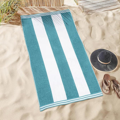 Superior Cotton Nautical Stripe Beach Towels, Colorful Towels for Adult, Kid, Pool, Swimming, Sand, Travel, Large Oversized, Absorbent, Fast Drying, Bath Basics, Cabana Collection, 1 Piece, Turquoise