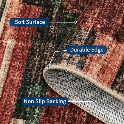 Washable Rugs 10x13 Rug for Living Room Modern Bedroom Rug Red Geometric Large Area Rug Non Slip Throw Rugs Soft Low Pile Stain Resistant Carpet for Dorm Dining Room 10'x13' Red