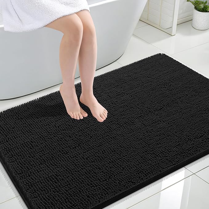 OLANLY Large Bathroom Rugs 44x32, Extra Soft Absorbent Chenille Bath Rugs | Black, Quick-Drying Rubber Backing, Machine Washable Bath Mat for Bathroom Floor, Tub and Shower, Home Decor Accessories