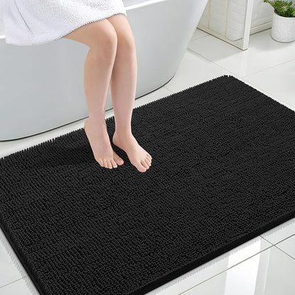 OLANLY Large Bathroom Rugs 44x32, Extra Soft Absorbent Chenille Bath Rugs | Black, Quick-Drying Rubber Backing, Machine Washable Bath Mat for Bathroom Floor, Tub and Shower, Home Decor Accessories