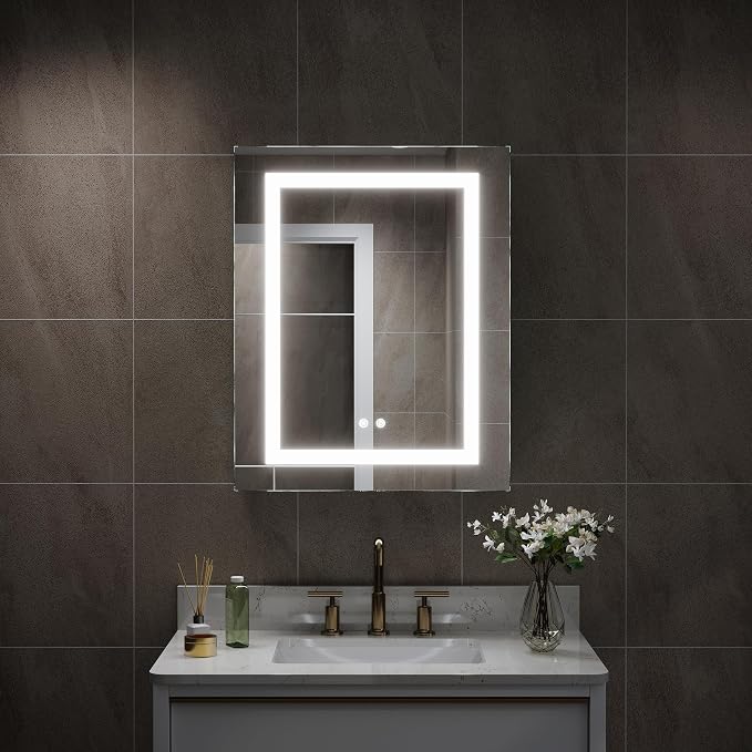 WELLFOR 24" X 30" Bathroom LED Medicine Cabinet with Mirror, Medicine Cabinet with Lights, Bathroom Mirror with Storage, Dimmer, Defogger, Outlets & USB Ports, Right Opening Door