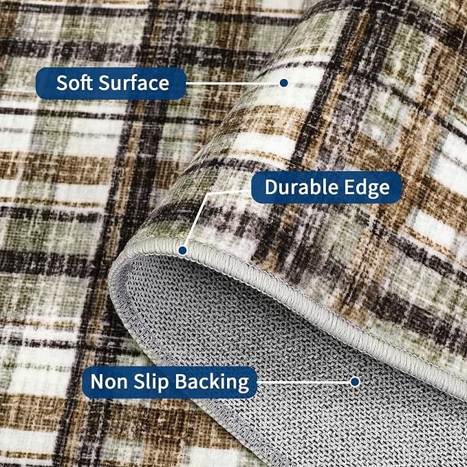 Washable Area Rugs 9 x 12 Rug for Living Room Modern Bordered Non Slip Throw Rugs Large Bedroom Rugs Low Pile Stain Resistant Carpet for Dining Room Nursery 9'x12' Celadon&Coffee