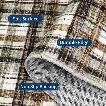 Washable Area Rugs 5x7 Rug for Living Room Modern Non Slip Throw Rugs Soft Bedroom Rug Non Shedding Low Pile Stain Resistant Carpet for Dining Room Nursery Classroom 5'x7' Celadon&Coffee