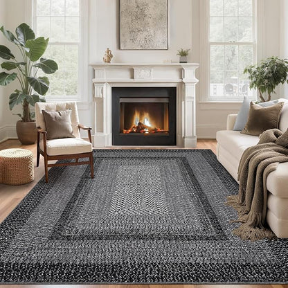 Imitation Braided Collection-Print Washable Rug 9x12 Area Rug for Bedroom Modern Living Room Rug Soft Large Area Rug Non Slip Throw Rugs Stain Resistant Carpet for Nursery Dining Room Office