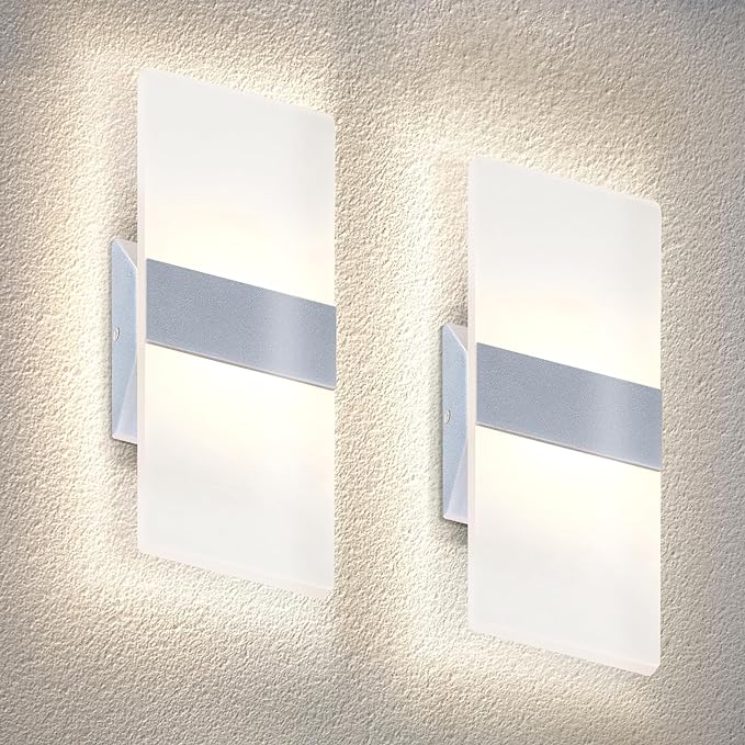 ASD 12 Inch Indoor LED Wall Sconce - 12W 2700K-5000K Dimmable Brushed Nickel Wall Sconce Lights for Living Room, Bedroom, Bathroom, Hallway - Modern Wall Sconces Hardwired, UL Interior Light, Set of 2