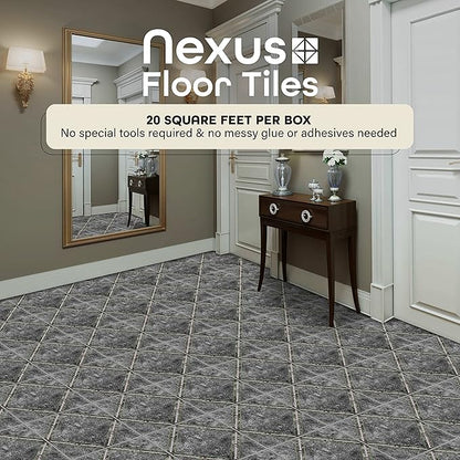 Nexus Self Adhesive 12-Inch Vinyl Floor Tiles, 20 Tiles - 12" x 12", Metallic Marble Diamond Pattern - Peel & Stick, DIY Flooring for Kitchen, Dining Room, Bedrooms & Bathrooms by Achim Home Decor