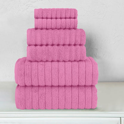 Elegant Comfort 100% Turkish Cotton Corduroy Ribbed Luxury Bath Towels 6-Piece Set, Premium Feel - Quick Dry, Highly Absorbent, Contains 2 Bath Towels, 2 Hand Towels, and 2 Washcloths, Light Pink