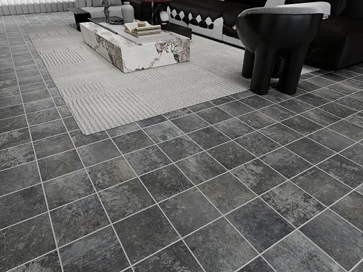 W&S 1-Sheet Faux Stone Peel and Stick Floor, Dark Grey Peel and Stick Backsplash, Stick on Brick Accent Wall,Self Adhesive Thicker Tile for Kitchen Bathroom,Bedroom,Waterproof Flooring Tiles